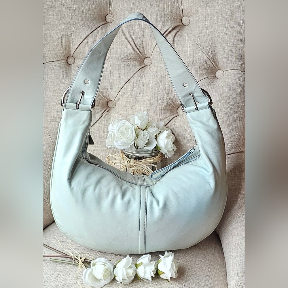 Vintage Coach Nappa Tortilla "Tort" Ergo Slouch Hobo Bag # 9619 ( Aqua ) - Picture 7 of 16